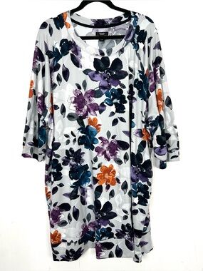 40. Simply Vera Wang Grey Purple Floral Dress Teal Orange Soft Knit Pockets 3X